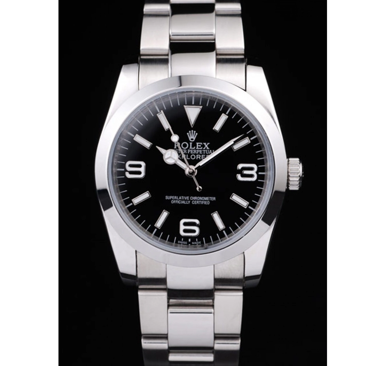 Aaa fake watches Explorer 98087 Black Dial Rolex Polished Steel Stainless 0715